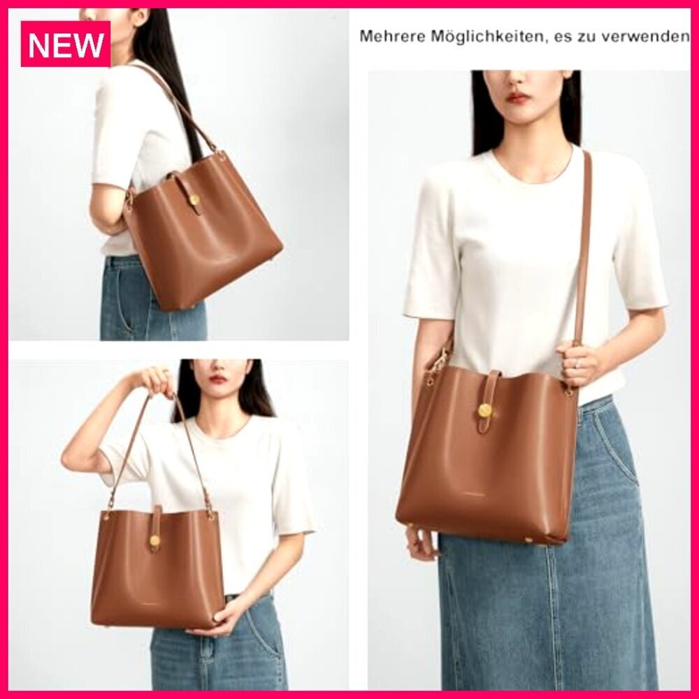 Genuine Leather Tote Bag Large Capacity Adjustable Shoulder Strap - Picture 3 of 8